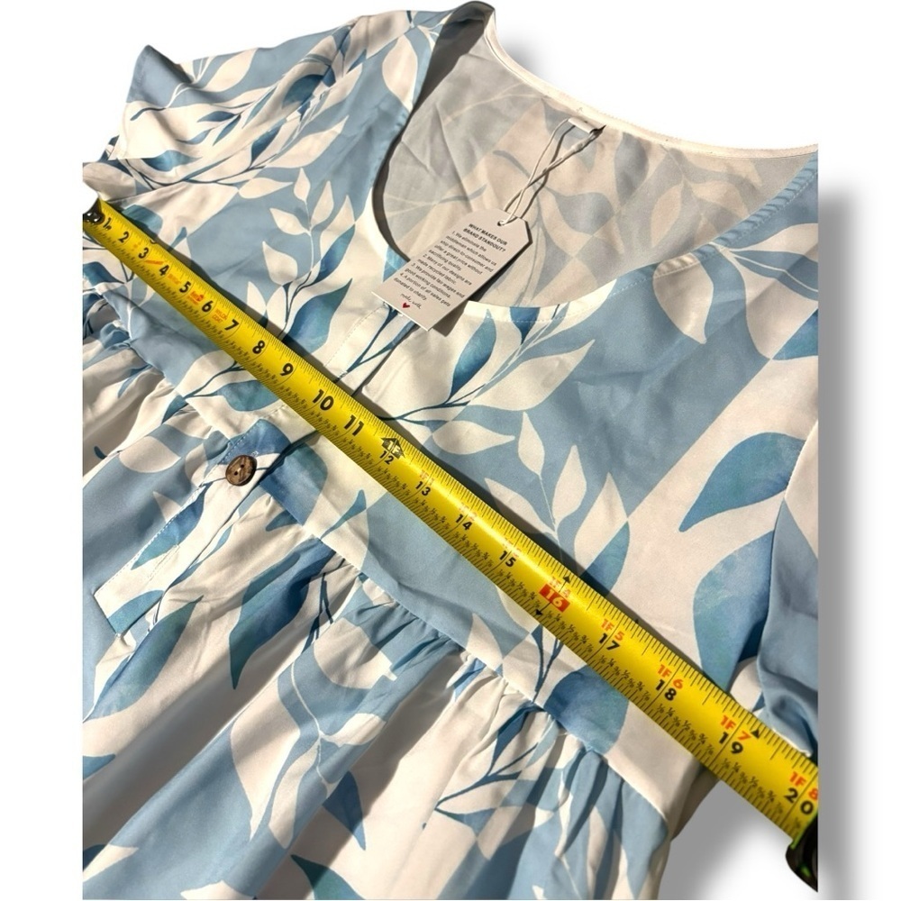 Made With Love Relax Fit Short Sleeve Empire Waist Blue/White Floral Maxi Dress - Picture 12 of 15